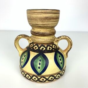 West Germany Vase Vtg Abstract Glaze Handmade Double Handle German Pottery MCM